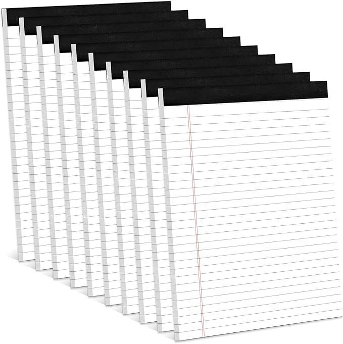Note Pads 8.5 x 11 Inch, 10 Pack, Legal Pads 8.5 x 11, 30 Sheets Each, Wide/Legal Ruled, White Lined Legal Pads, Micro Perforated, Premium Thick Paper, Paper Pads Lined Writing Pads for School Office