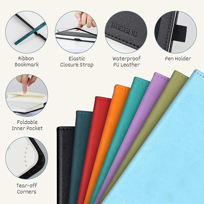 BEZEND 2 Year Pocket Calendar 2025-2026 - Small Monthly Planner for Purse 6.5" x 3.5", Runs Jan 2025 to Dec 2026, 100 GSM Paper, Pen Loop & Notes, PU Leather Hardcover in Black