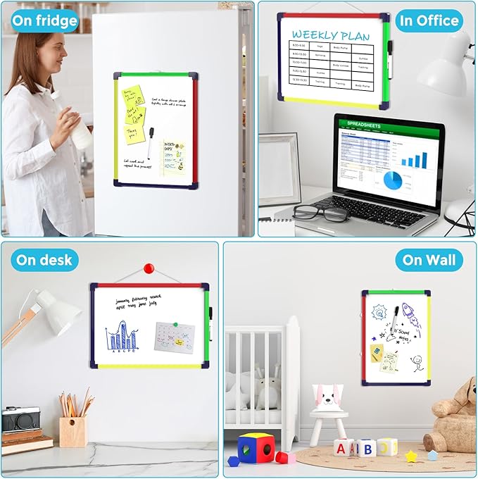 MaxGear Colorful Small Dry Erase Board, 14"x11" Double-Sided Hangable with Dry Erase Marker, Portable Whiteboard for Home School Office - Planning Writing Learning Drawing Art Education