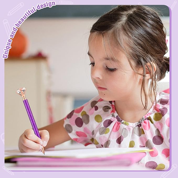 BESARME 12 Pcs Purple Pens Set, Purple Gifts for Women Mother's Day Gifts Crystal Diamond Ballpoint Pens Retractable Glitter Fancy Pens for Journaling Offices Schools