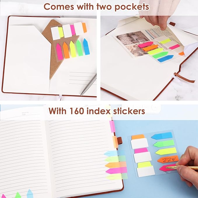 Lined Journal Notebook Thick A5 Hardcover Leather Journals College Ruled Notebooks 300 Pages for Women Men 5.7 x 8.3 Inches Brown