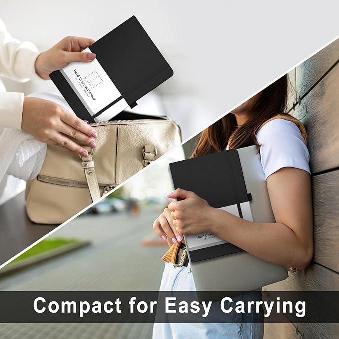 AHGXG Bullet Dotted Journal - 320 Numbered Pages Dot Grid Notebook A5 Thick Journal, 100gsm Thick Dotted Paper, Leather Hardcover,Inner Pocket, 5.75'' × 8.38'' - Black