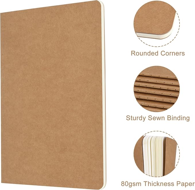 ZCZN 24 Pack A5 Kraft Notebooks Bulk, 8.15x5.5 Inches Lined Paper Journaling Notebooks, Notebooks for Work, Composition Notebooks for School, Journal Notebooks for Office, 60 Pages