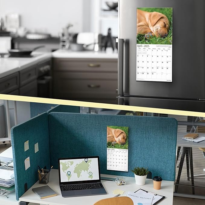 RED EMBER Pooped Puppies Mini 2025 Wall Calendar 12 Month | 7" x 14" Open | Thick & Sturdy Paper | Giftable | Calendar 2025