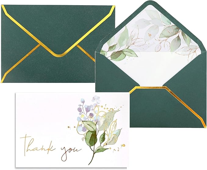 Heavy Duty Thank You Cards with Envelopes - 36 PK Gold Notes 4x6 Inches Baby Shower Wedding Small Business Graduation Funeral Bridal (Greenery)