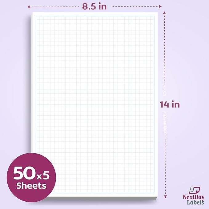 Graph Paper Pad for Blueprint Drawings, Drafting, Engineering Drawing, and Planning - Graph Paper 8.5x14 Blueprint Quadrille Grid Paper Pads with Blue Lines, High Brightness 50 Sheets (5-Pack)