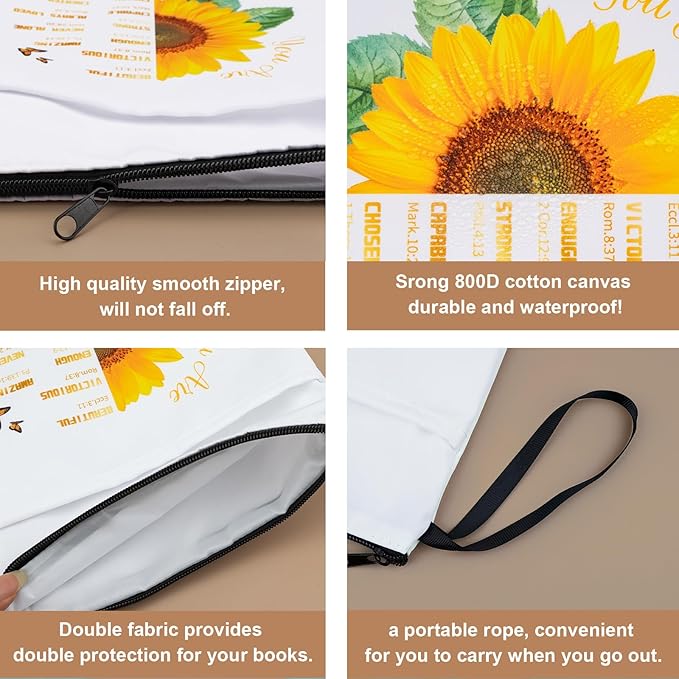 Book Sleeve Pouch Waterproof Book Sleeves with Zipper and Front Pocket,Christian Theme Book Covers for Paperback,Book Protector Bag with Handle for Book Lovers Bibliophile Gifts(11.8 * 9.4 inch)