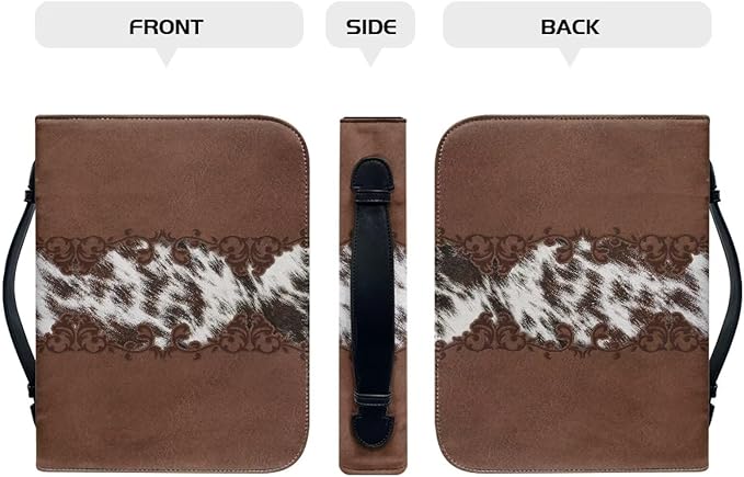 Vintage Cow Print Leather Bible Cover Bible Cover Cases for Church Studying Pouch Bible Tabs Carrier Pen Holder Multi Pocket Bible Bag M-2XL