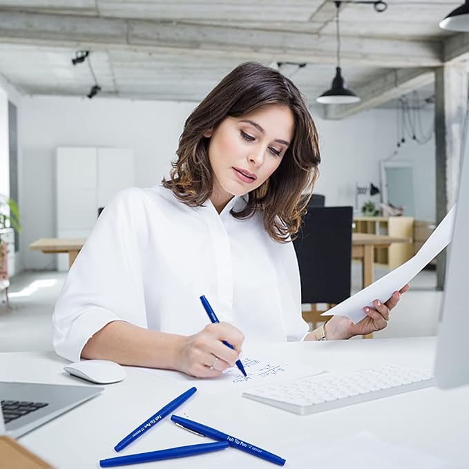 Lelix Felt Tip Pens, 30 Blue Pens, 0.7mm Medium Point Felt Pens, Felt Tip Markers Pens for Journaling, Writing, Note Taking, Planner, Perfect for Art Office and School Supplies