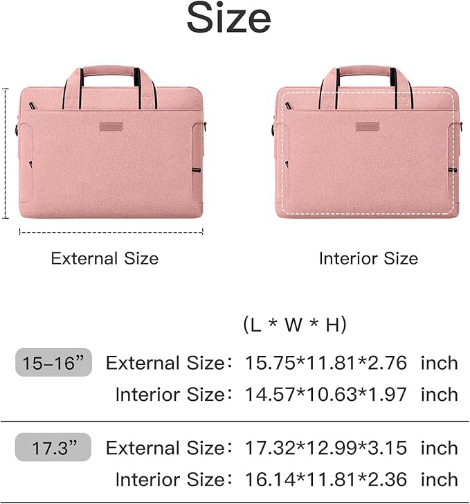 Laptop Shoulder Bag, 13-13.3-14-15-15.4-15.6-16-17.3-18 Inch Laptop/Tablet, Water-Repellent Fabric, Business for Men Women (15-16 inch, Pink)