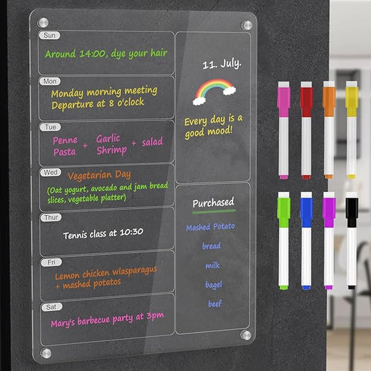 Magnetic Acrylic Calendar for Fridge,1 Pack 9"x13" Clear Fridge Calendar Dry Erase Magnetic Planning Boards Set(Blank Board)