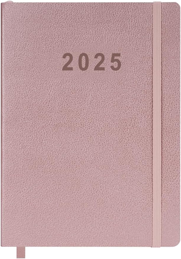 2025 Planner - Weekly and Monthly Planner Jan to Dec 2025, Vegan Leather Cover, Elastic Closure, 7”x9.25”, Rose Gold