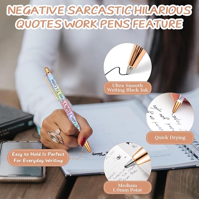 Snarky Funny Office Pens,12 Pcs Negative Sarcastic Hilarious Quotes Work Ballpoint Pens with Stylus Tip for Colleague Co-workers Gift Black Ink (Style 5, 12)