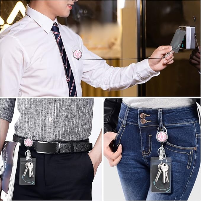 Cute Cow Badge Reel Retractable Heavy Duty with 360 Degrees Rotate Carabiner Clip, ID Badge Holder with Detachable Lanyard, ID Holder ID Clip Name Badge Keychain, Nurse Teacher Offfice Gifts