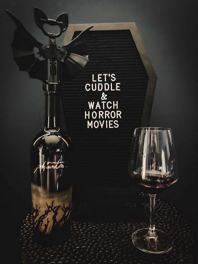 Coffin Letter Board Black With Spooky & Seasonal Emojis +550 Characters, Wooden Stand - 17x10.5 Inches - Coffin Shaped Goth Decor Sign Witchy Halloween Decorations Gothic Decor Birthday Wedding Home Spooky Gifts