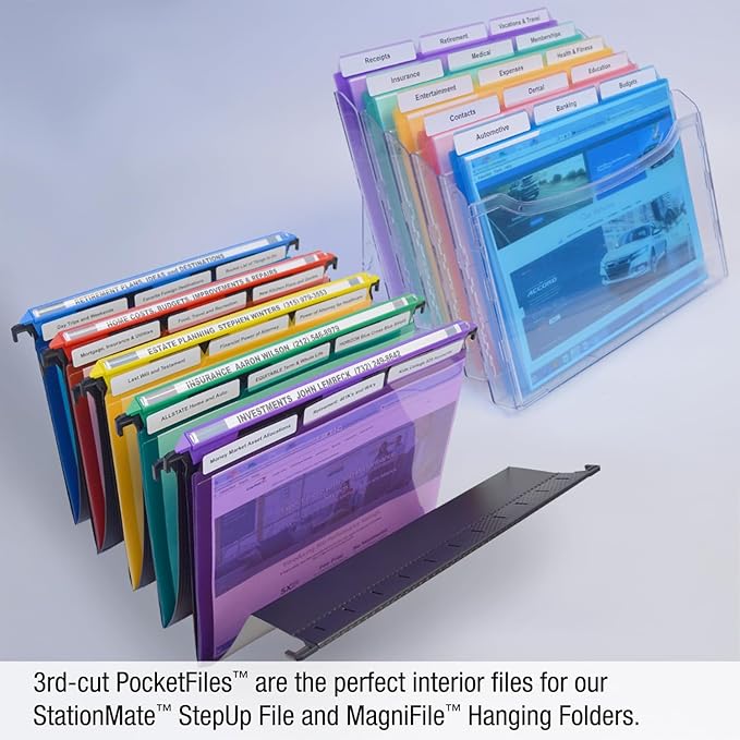 Ultimate Office PocketFile Clear Poly Document Folder Project Pockets, 3rd-Cut, Letter Size, in 6 Assorted Colors, Set of 18