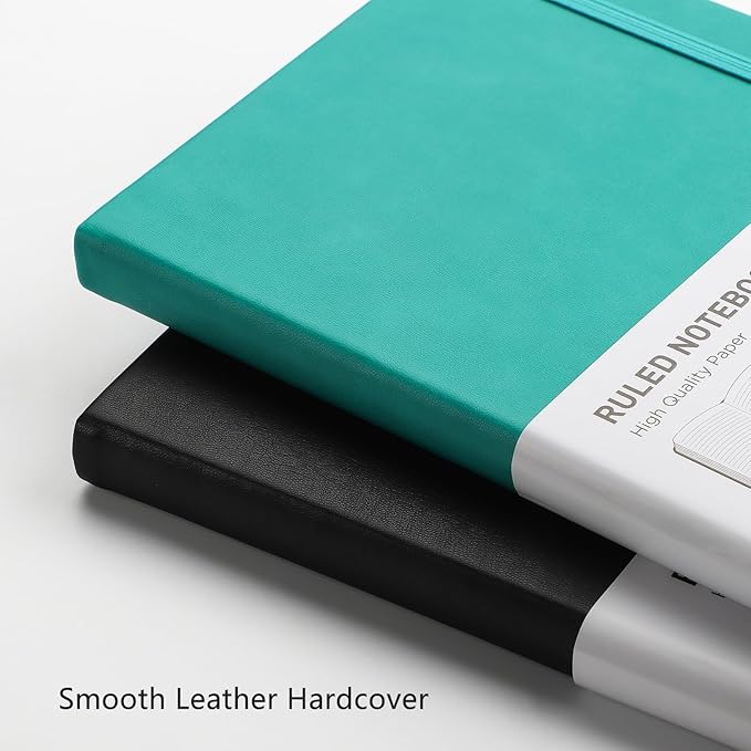 RETTACY Journaling Notebooks, A5 Lined Notebook Journal with 320 Numbered Pages, 5.7'' × 8.3'', Medium Size, Journal Notebook for Writing, Work, Leather Hardcover, 100 GSM Thick Paper (Cyan)