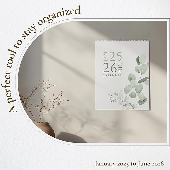 Vertical Greenery Wall Calendar 2025, 18 Months Calendar for Wall January 2025 to June 2026, 11x13.5 Inches Spiral Twin-Wire Binding