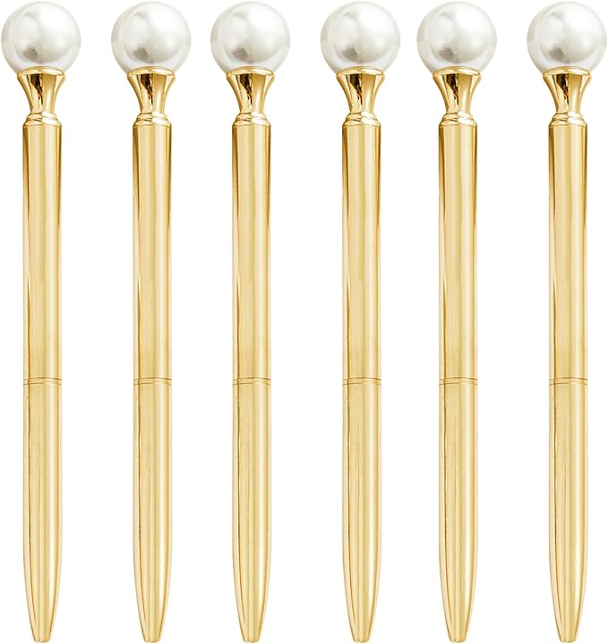 6 Pieces False Pearl Decoration Twist Metal Ballpoint Pen Ball Pen 1.0 MM Black Ink