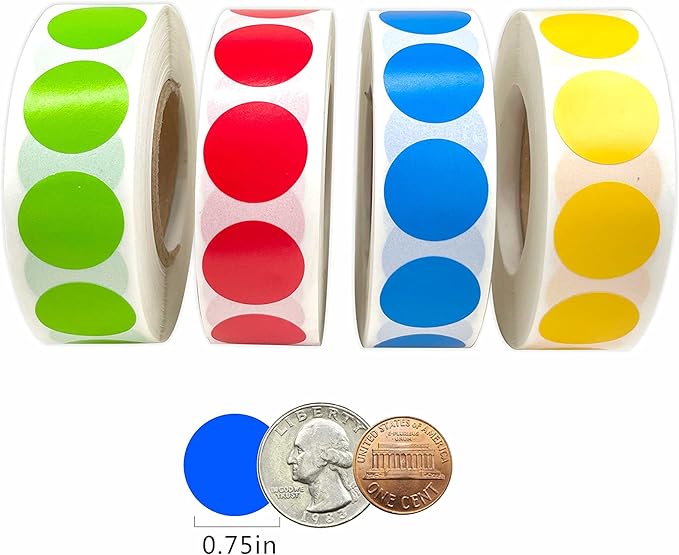 PARLAIM 4000PCS 3/4" Round Color Coding Dot Stickers, 0.75 inch 4 Color Circle Labels Dispenser Box for Home Garage Sale (Light Green Blue Yellow Red)