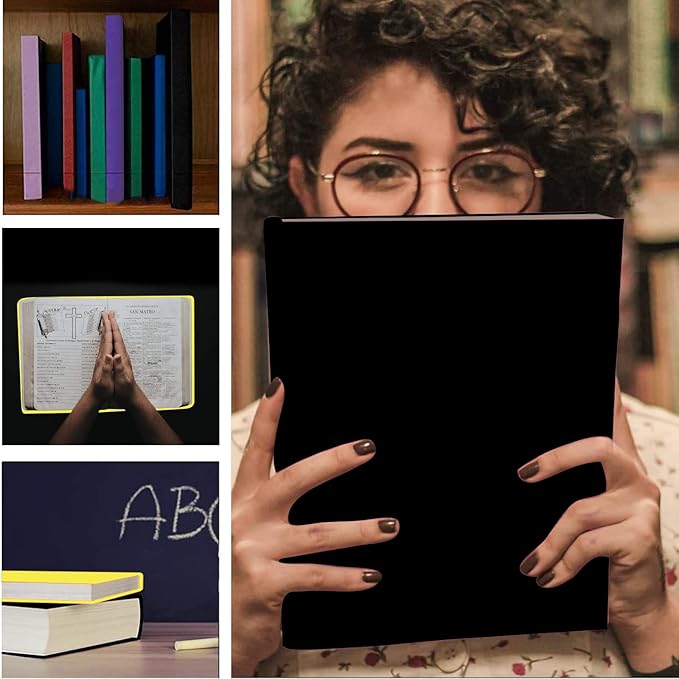 2 Pack Stretchable Book Sleeve Covers, for Paperbacks Hardcover Textbooks up to 9" x 12", Office Supplies with Free Sticker Labels (2 Pack, Black + Yellow)