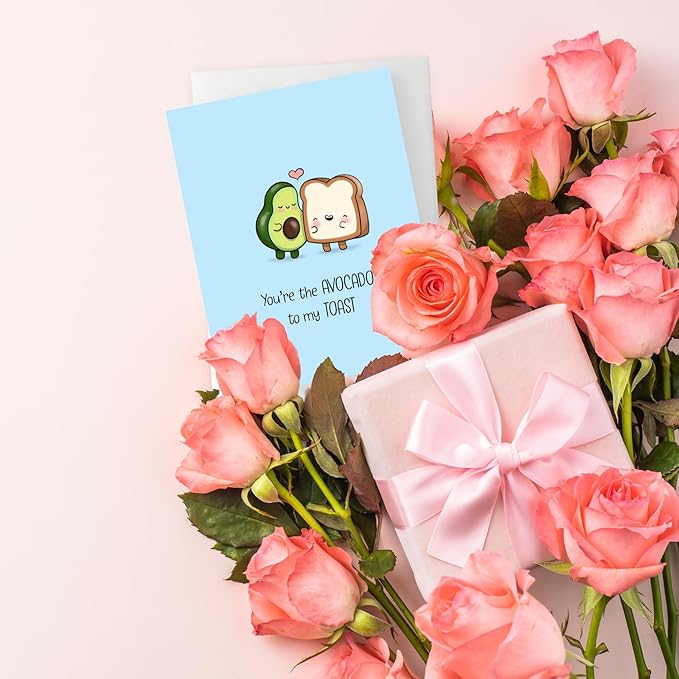 ALY LOU Anniversary Card for Her Him/Girlfriend Wife/Husband Boyfriend, Friendship Thank You Birthday Love Kawaii Greeting Card (Avocado Toast)