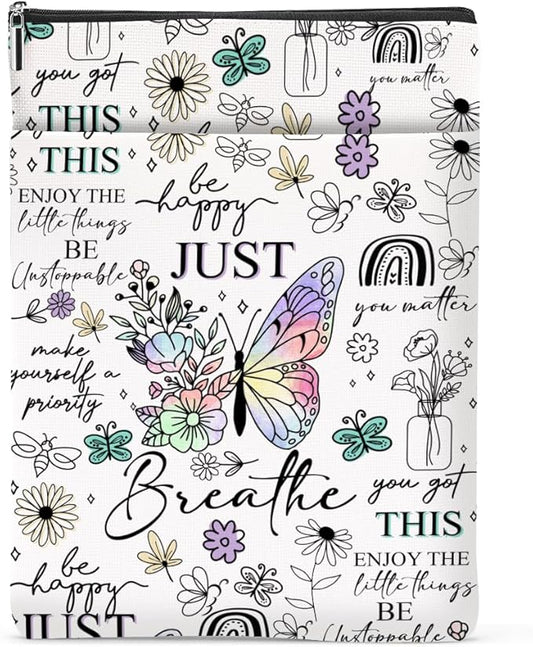 Inspirational Gifts for Women Sister Book Sleeve Book Cover Motivational Butterfly Gifts Affirmations Bookish Book Lovers Gifts Book Protector with Zipper & Front Pocket Graduation Christmas Birthday