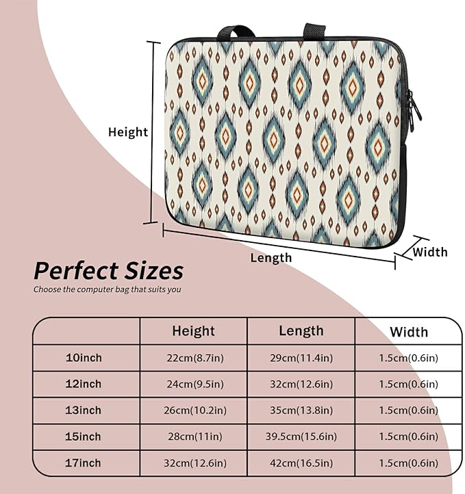 Laptop Sleeve Case Bag 15 inch, Geometric Ethnic Oriental Slim Carrying Case Durable Handbag Travel Laptop Bag for 15 inch MacBook Air M3/M2/15 Pro/Surface Laptop 7/6/5/4/3/ Dell XPS 15 Plus