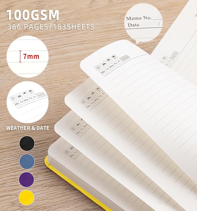 Lined Journal Notebook 365 Pages, A5 Leather Journals for Writing Women & Men, Hardcover Notebook with 100GSM Thick Paper, Daily Journal Notebook for Travel, Work, School, Note Taking, College Ruled