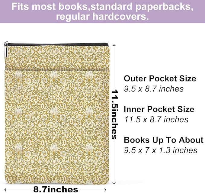 Retro Floral Book Sleeve Book Cover Classic Flower Book Protector with Zipper Christmas Birthday Book Club Gifts Book Accessories for Women Bestie Cousin Librarian Girls Bookish Book Lovers Gifts