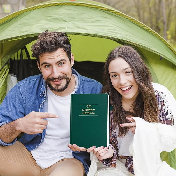 Camping Essentials: Camping Journal and RV Travel Log Book - A5 Adventure Book for Memories, Travel Journal for Men and Women, Family RV Travel Camping Logbook Accessories - Green