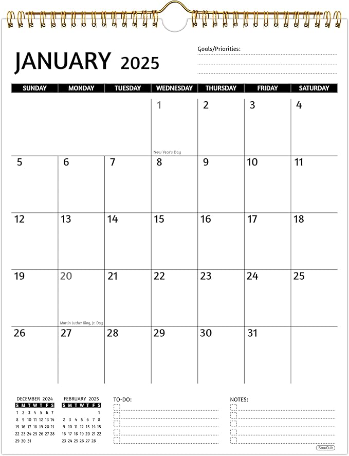 Wall Calendar 2025 – Calendar 2025 Wall, 12 Monthly Calendar, Jan 2024 - Dec 2025, 11.5 x 14.5 In, 2025 Calendar with Large Blocks, Thick Paper, Holidays, To-do ＆ Notes, Great for Organizing