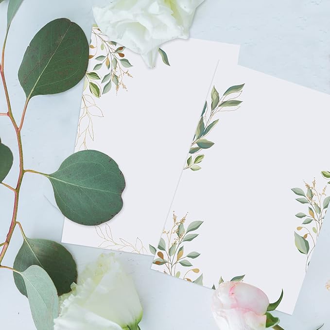 PerKoop 50 Pcs Blank Note Cards Decorative Notecards 4x6in Greenery Floral Notecards Printer Paper Cardstock Cards for Wedding Office DIY Drawing Thank Greeting Supplies(Eucalyptus)