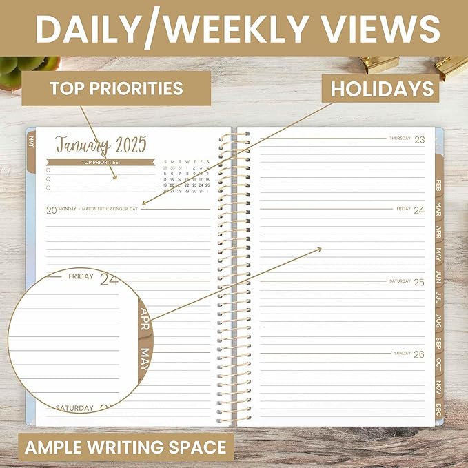 bloom daily planners 2025 Calendar Year Day Planner (January 2025 - December 2025) - 5.5” x 8.25” - Weekly/Monthly Agenda Organizer Book with Stickers & Bookmark - Iridescent Opal