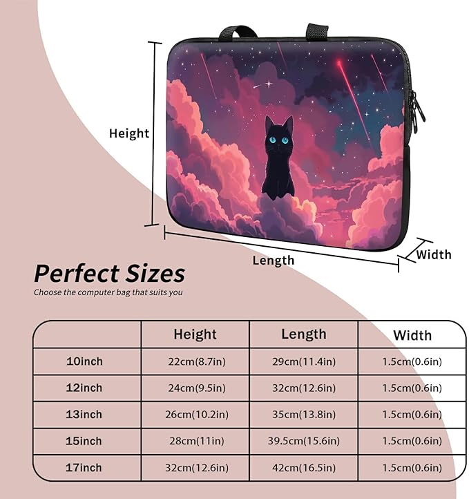 Laptop Sleeve Case Bag 13 inch, Pink Sky Cat Slim Carrying Case Durable Handbag Travel Laptop Bag for 13 inch MacBook Air M3/M2/Pro M2/ 13" iPad Pro/Air M4/M2 2024