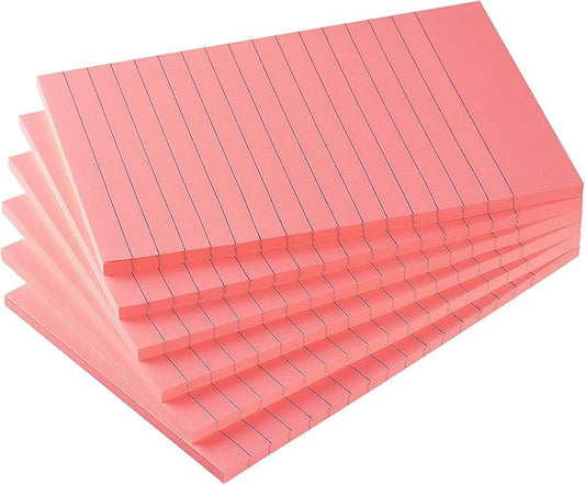Early Buy 6 Pads Lined Sticky Notes with Lines 4x6 Self-Stick Notes Bright Color Sticky Notes, 45 Sheets/Pad (Pink)