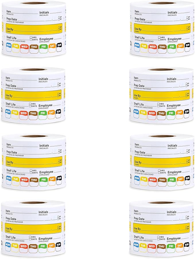 Restaurant Quality Shelf Life Food Rotation Labels, 2” x 3” Self-Adhesive Removable Freezer Food Labels Stickers, Perfect for Reusable Containers, Easy to Remove, Food Safety Date Sticker (8 PCS)