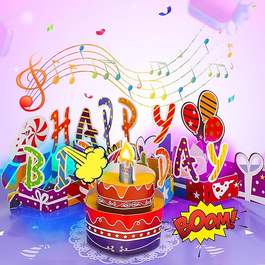 Customizable Age 3D Birthday Card – LED Light, Blowable Candle & Music Pop-Up Greeting Card for Women, Men (1-100 Years) Purple Gold