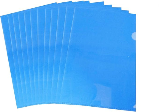 L-Type Plastic Folder Safe Project Pockets Transparent Clear Document Folder 12pcs for A4 paperPlastic Paper Jacket Sleeves in Assorted Project Folders(Blue)