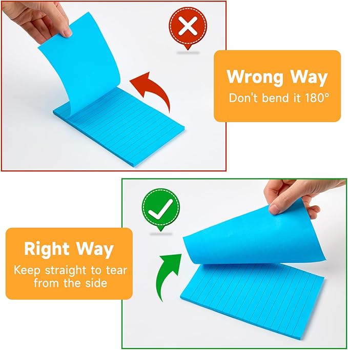 9 Pack Lined Sticky Notes 4x6 in Post, 9 Bright Colors Sticky Notes with Lines, Self-Stick Note Pads, Large Ruled Memo Pads for Office Home School Supplies, 40 Sheets/Pad