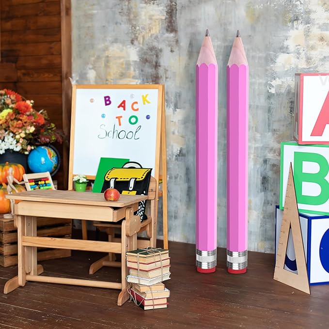 Wooden Jumbo Pencil for Prop Gifts Decor 14 Inch Funny Big Novelty Pencil with Cap Pink