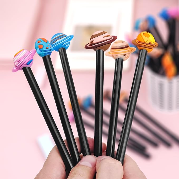 Cute Kawaii Pens, Cartoon Fun Pens Gel Ink Creative Planet Pens Novelty Cool Ballpoint Neutral Pens Office Back to School Supplies for Writing, Kids Teachers Gifts, Black Refill 0.5mm (Set of 30)
