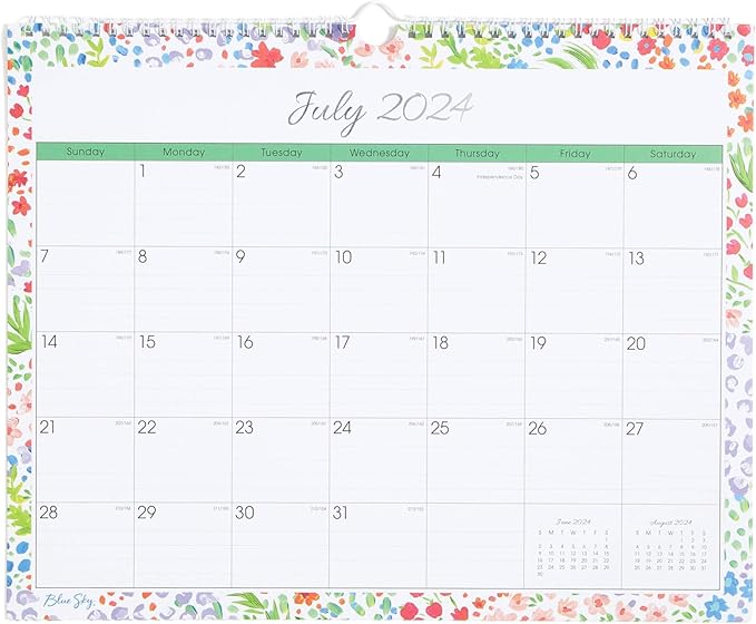 Blue Sky 2024-2025 Academic Year Monthly Wall Calendar, 15' x 12', Wirebound, Ditsy Dapple Light (148669-A25)