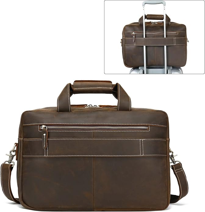 LANNSYNE Vintage 17” Leather Laptop Bag Briefcases For Men, Extra 1 Collection Brown