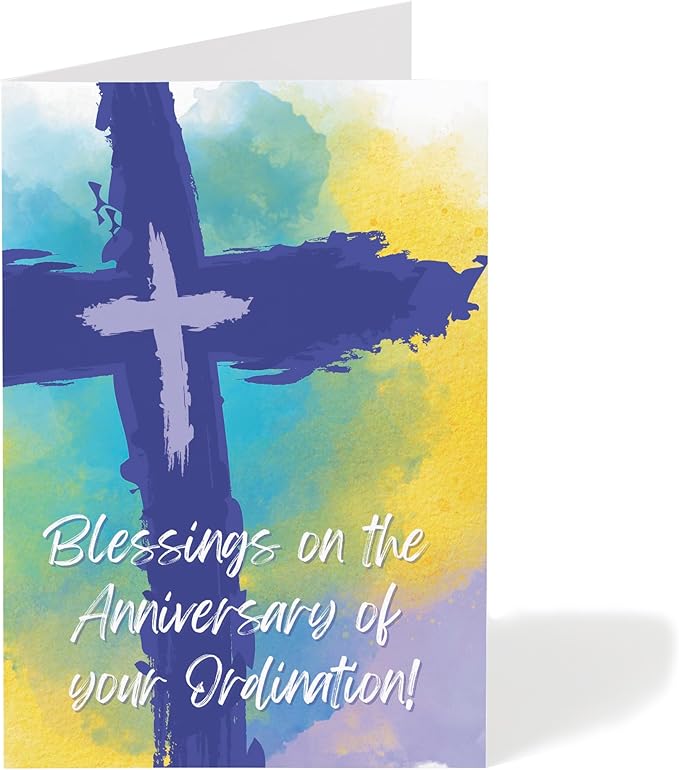 M Market On Mainstreet Christian Ordination Card w/Envelope, 5x7 inches, Made in the USA (Watercolor Ordination Anniversary, Single Card)