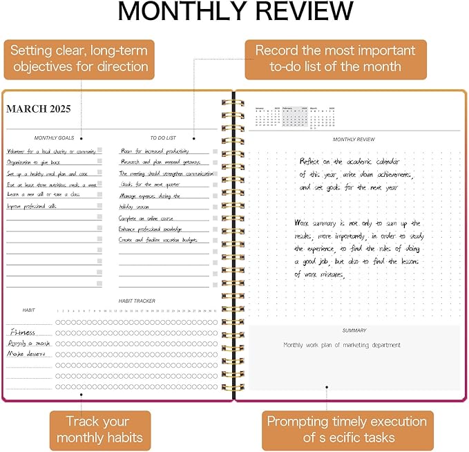 Monthly Planner 2025-2026, 2025 Calendar 24 Months Planner, JAN 2025 - DEC 2026, 7.4"x9.4", Personal Organizer with Monthly Goals, To-Do List, Habit Tracker, 24 Months for School Office Home Planning