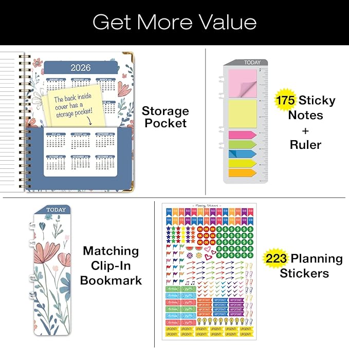 HARDCOVER 2025 Planner, 8.5"x11": 14 Months (November 2024 - December 2025), Daily Weekly Monthly Planner, Yearly Agenda, Bookmark, Pocket Folder and Sticky Note Set (Colorful Botanicals)