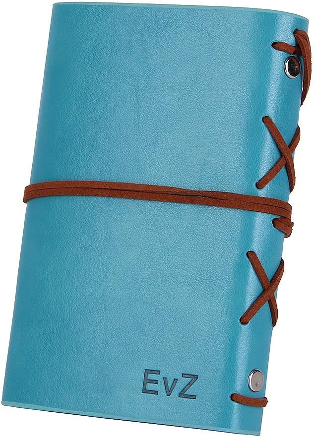 Leather Writing Journal Notebook, EvZ 5 Inches Vintage Nautical Spiral Blank String Diary Notepad Sketchbook Travel to Write in, Unlined Paper, Retro Pendants, Classic Embossed, Sky Blue