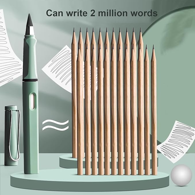 Infinity Forever Pencil Christmas Gift - 0.7mm Infinite Everlasting Metal Inkless Pencils Set with Eraser , No Need Sharpened, Replace Mechanical Pen for Drawing and Writing（6 Pens +6Replacement Tips）