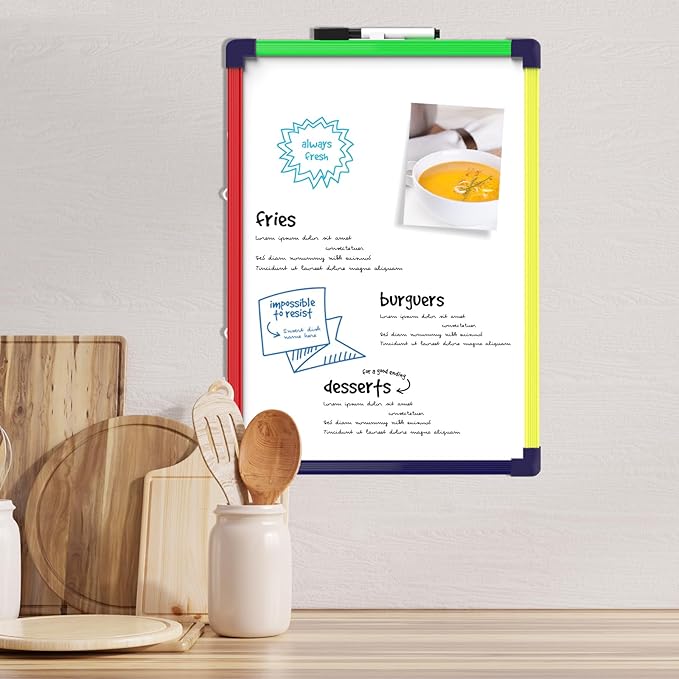 MaxGear Colorful Small Dry Erase Board, 14"x11" Double-Sided Hangable with Dry Erase Marker, Portable Whiteboard for Home School Office - Planning Writing Learning Drawing Art Education